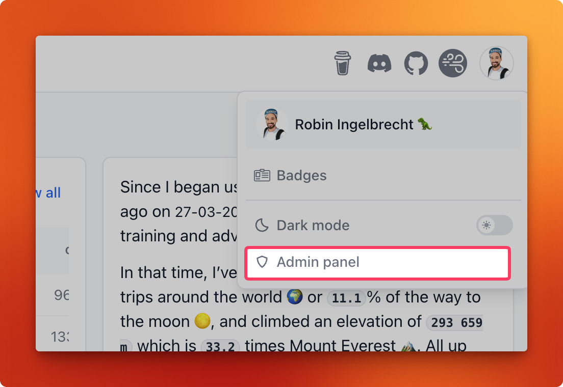 Admin panel link