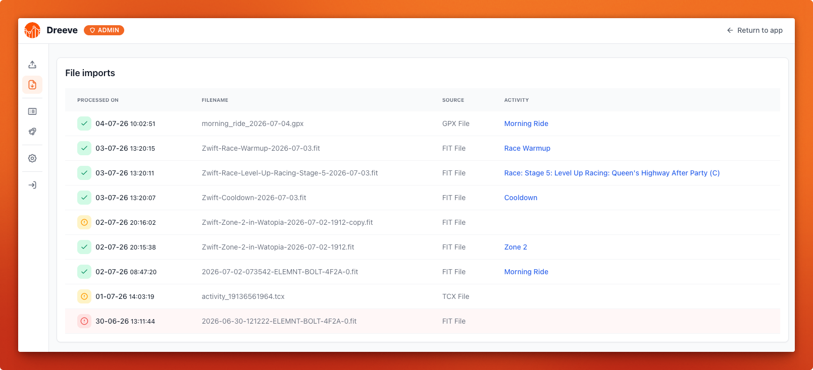 File import log